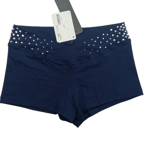 Pro Cheer Dance NFL NBA Audition V Waist Rhinestone Navy Shorts - Picture 1 of 7